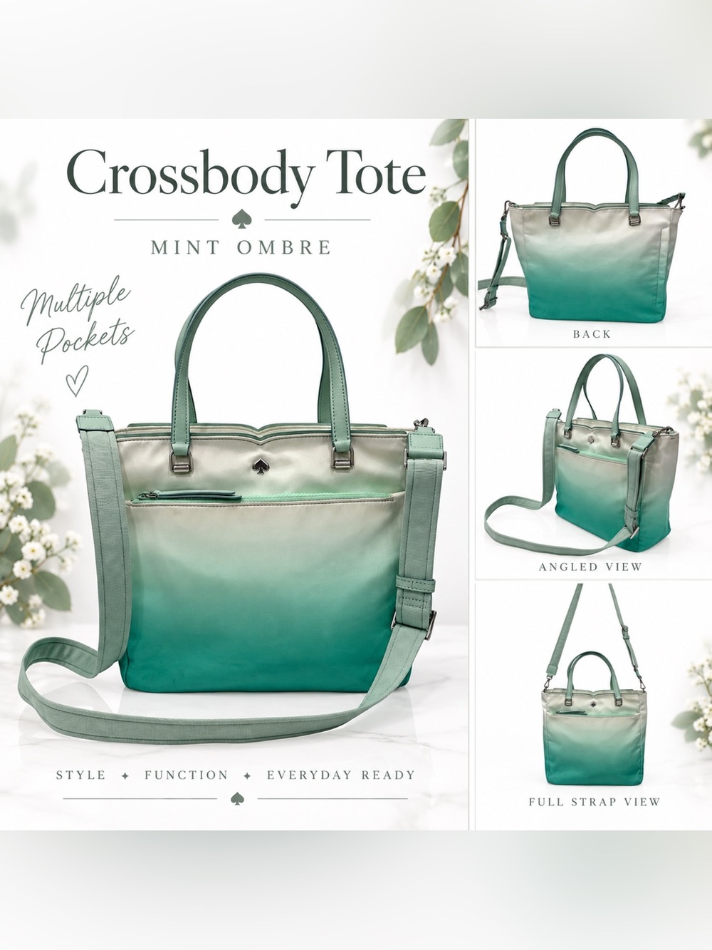 Kate Spade Tiffany Blue Ombré Crossbody Tote Bag JAE DEGRADE MEDIUM SATCHEL